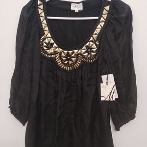 Milly Black Blouse with Gold Embellishments